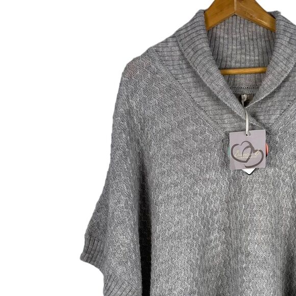 Bianca B Alpaca Mohair‎ Wool Blend Grey Cable Knit Poncho Size S/M NEW - Picture 4 of 13